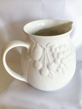 Harry & David Bright White, Embossed Ceramic Pitcher